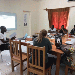 University of New Orleans biology professor Nicola Anthony, far left in blue, conducted research in Gabon, Africa as part of a field training school. 