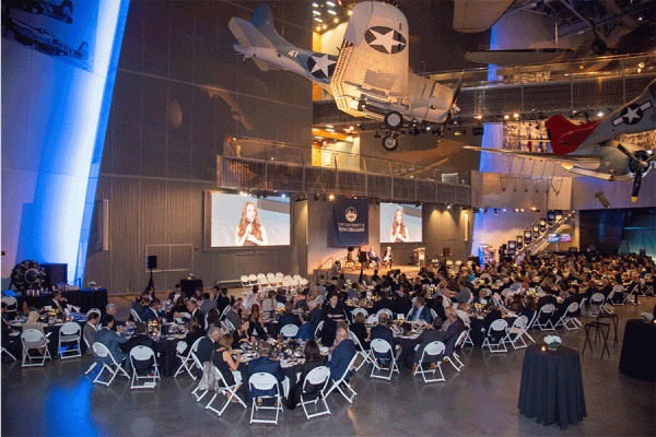 The National WWII Museum U.S. Freedom Pavilion: The Boeing Center is the venue for 蘑菇视频鈥檚 annual Distinguished Alumni Gala.